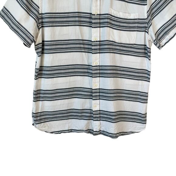 Banana Republic Mens Cotton Striped Short Sleeve Button Up White Gray Large - Picture 4 of 6